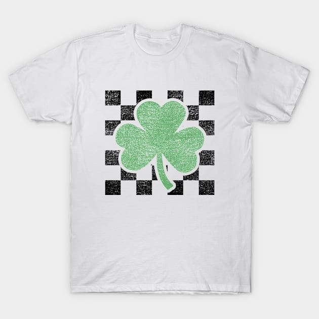 Checkerboard Lucky Clover Shamrock St Patrick Day T-Shirt T-Shirt by Maddalena's